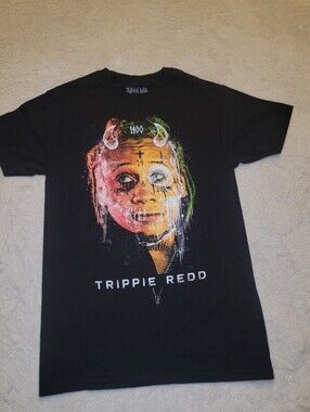 Trippie Redd 1400 Devil Horns Face Black Graphic Short Sleeve T-Shirt Mens S